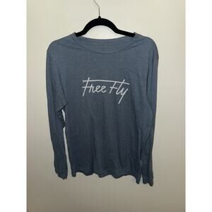 Free Fly Men's Large Blue Heather Long Sleeve Bamboo Performance T-Shirt Script